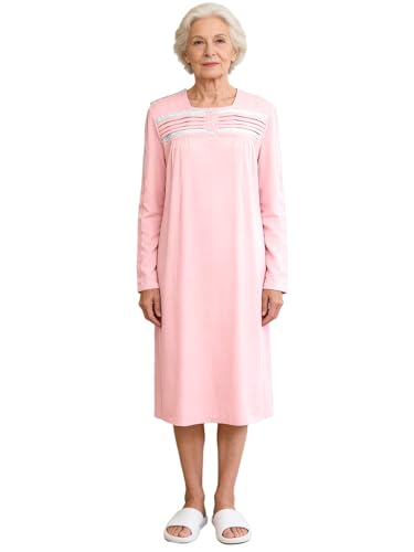 Chemise soin nocturne longue pour femme malade en rose taille S