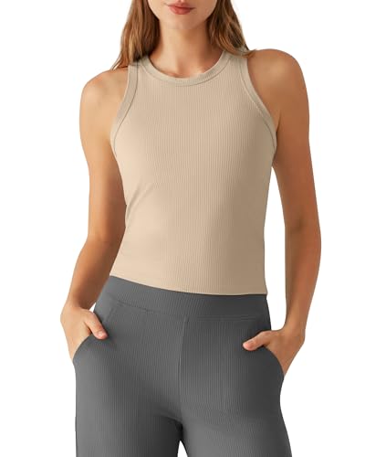 Image of G4Free Workout Tank Tops for Women Slim Fitted Racerback Ribbed Athletic Gym Yoga Tanks Summer Casual
