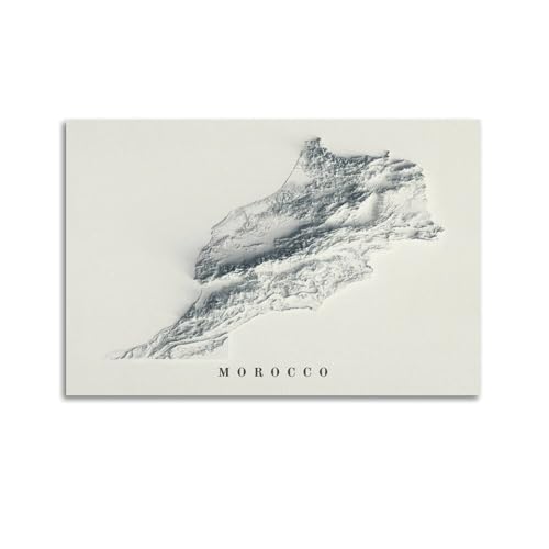 HVLS Marokko-Karte, 2D-Reliefkarte, Poster, dekorative Leinwand, Familienschlafzimmer, Kunstwerk, Bild, Gemälde, 40 x 60 cm