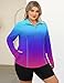 LOMON Women's Plus Size Long Sleeve Shirts Sun Protection 1/4 Zip Summer Quick Dry Hiking Shirts（Blue Gradient,4XL）