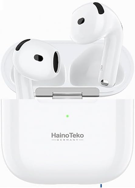Air-6 Wireless Earbuds, White, Built-in Speaker, Bluetooth Stereo, Touch Control, HD Microphone, High Bass Sound, Charging Case for Android and iOS