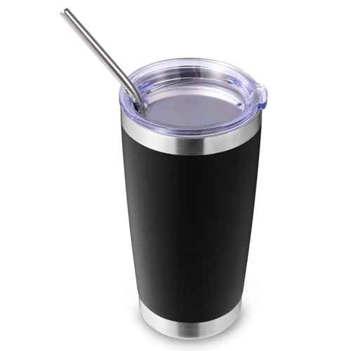 Volhoply 600ml（20oz） Thermobecher mit Deckel und Strohhalm,Doppelwandiger isolierter Reise-Eiskaffeebecher Passend für Autobecherhalter… – Ansicht 1