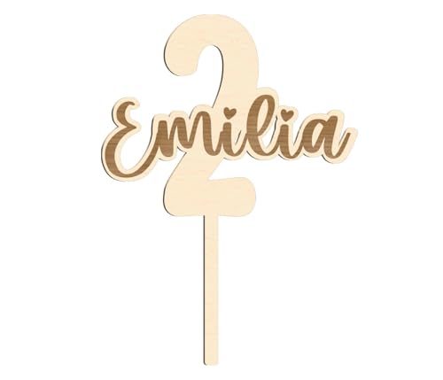 Cake Topper Geburtstag Tortenstecker personalisiert mit Namen und Geburtstagszahl - Holz oder Acrylglas erster Geburtstag Birthday Zahl Acryl Kuchen Torte (LA-76 Holz Birke Multiplex)