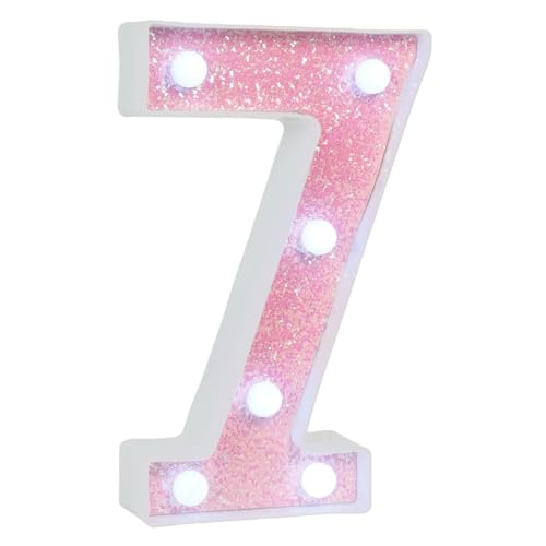 Image of Pink Glitter Marquee Light Up Numbers, LED Number Lights Battery Operated for Girls 7th 17th Pink Birthday Party Table Decorations, Wall Decor for Girls Bedroom, Number 7 Sign Cool White Lights