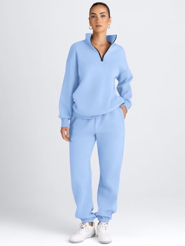 Image of AUTOMET Women's Sweatsuits 2 Piece Outfits Lounge Sets | Cozy Airport Outfits,Casual Sweat Sets for Fall and Winter,Half Zip Pullover and Baggy Sweatpants with Pockets