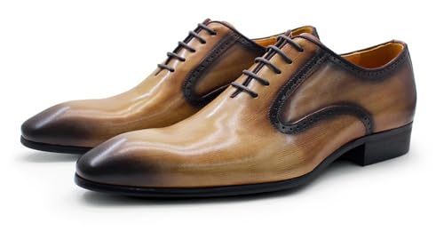 Santimon Men’s Handcrafted Leather Oxfords Dress Formal Shoes – Classic Burnished Cap Toe Derby for Business, Wedding, Office– Comfortable Italian Style Luxury