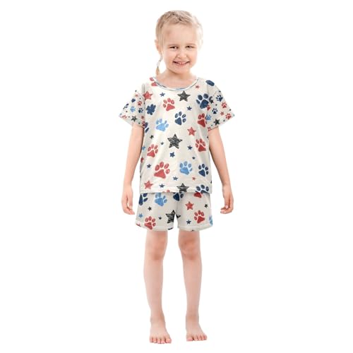 senya Paw Prints Stars S Summer Pajamas Set Short Cotton Sleepwear 2 Piece3