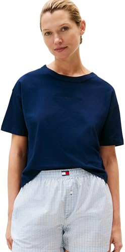 Tommy Hilfiger Women’s Short Sleeve Round Neck Logo T-Shirt, Blue (Dark Night Navy), XL