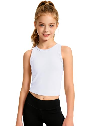Image of JOCMIC Girls Athletic Tank Tops, Ribbed High Neck Sleeveless Cropped Top | Stretchy Ribbed Fabric, Modest High Neck Cut, Well-Made and Wash Resistant, Suitable for Dance, Gym and Daily