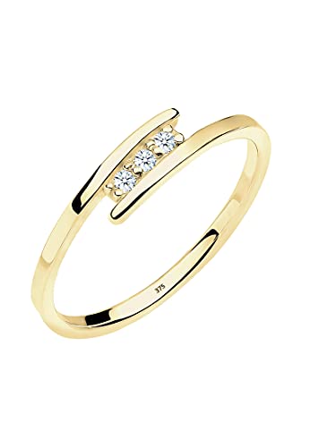 Elli DIAMONDS Bague Femme Trio de Fiançailles avec Diamant (0.04 ct) en Or Jaune 375