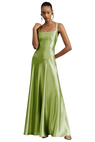 Square Neck Bridesmaid Dresses 2025 Long for Women Satin Wedding Guest Gowns IN119