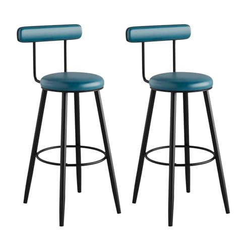 Juego de 2 taburetes de bar de piel sintética de granja, sillas tapizadas con respaldo para cocina, comedor, asientos de bar modernos, elegantes y cómodos