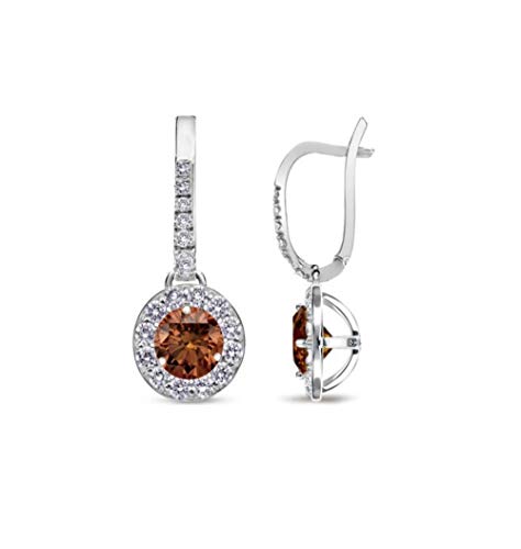 Brandy Diamondorables Chocolate Brown 14k White Gold Silver Beautiful Solitaire Halo Dangle Earrings 2.00 Ctw.