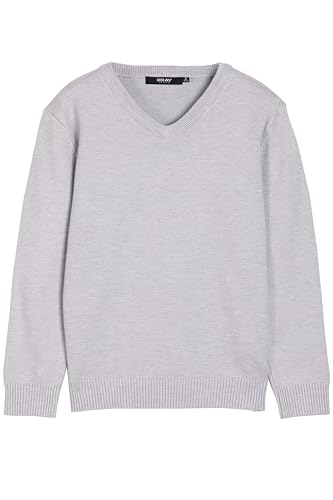 X RAY Boys School Uniform Sweater V-Neck, Big Boys' & Little Kids Youth Long Sleeve V Neck Pullover Sweater, Light Heather Grey, Large (10-12)