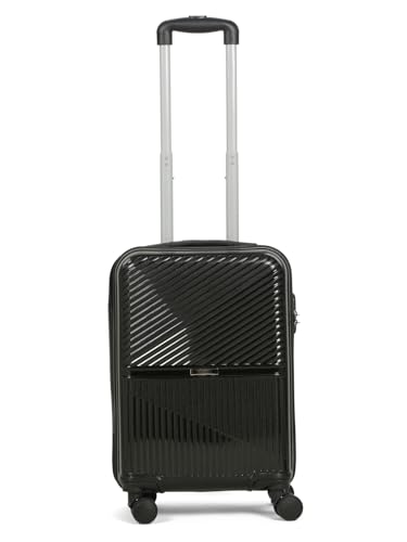 Image of Teakwood Small Size 8 Wheels Trolley Bag, Hard Cabin with Zipper Closure, Adjustable Push Button & Cross Side Strap, Number Lock System 360 Degree (Small, Black)