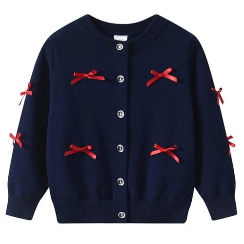 Girl Sweater Fall and Winter Knitted Long Sleeve Solid Sweaters Cute Cardigan Preppy Kids Crewneck Outwear with Bows