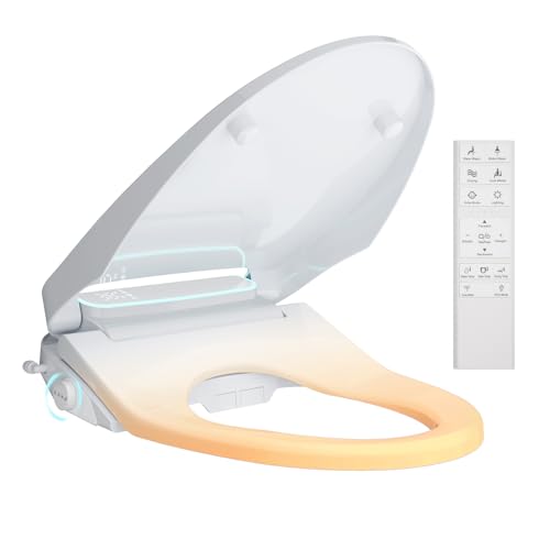 Toilet Bidet Seat with Auto Open/Close Lid Smart Toilet Seat Elongated Slow Close Electric Heated Toilet Seat With Instant Warm Water & Dryer Feminine & Front Rear Wash Self-Clean Nightlight