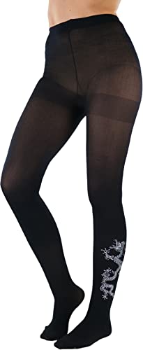 Image of ToBeInStyle Women's Opaque Pantyhose Tights w /Silver Metallic Dragon Print