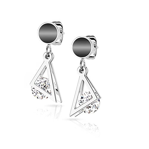 beyoutifulthings 1 par de pendientes de mujer con colgante triangular con circonitas cúbicas transparentes, acero quirúrgico, plata y oro, Acero quirúrgico 316L Cover