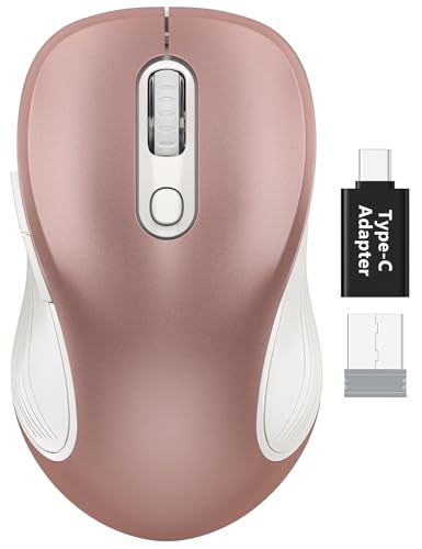 Image of Trueque Wireless Mouse for Laptop, 2.4GHz Ergonomic Computer Mouse with Back & Forward Buttons, 3 Adjustable DPI Levels, 6 Buttons, Optical USB Cordless Mice for Windows PC, M01 (Rose Gold)