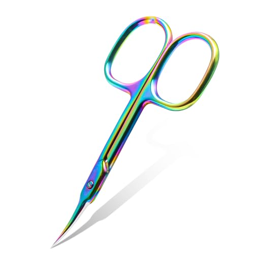 CGBE Cuticle Scissors Extra Fine Curved Blade, Super Slim Manicure Scissors for Cuticles Professional Small Scissors with Precise Pointed Tip Grooming Blades, Eyebrow, Eyelash, and Dry Skin - Colorful
