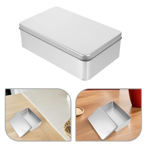 4 cajas de almacenamiento de hojalata plateadas de diseño minimalista con tapa 4