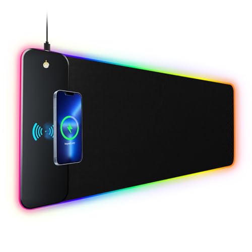 Schkner RGB Gaming Mouse Pad with 15W Wireless Charging,Desk Mat,Large LED MousePad with 10 Light Modes, Keyboard Pad,Desk Or