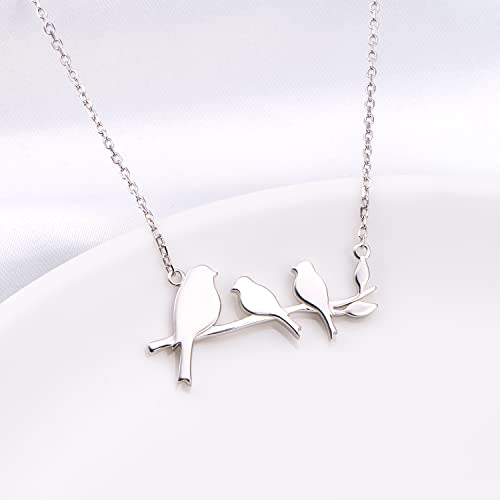 Daochong 925 Sterling Silver 3 Birds On A Branch Necklace Mom And Babies Mother And Children Necklaces Birthday Gifts For Women (3 Birds - Sterling Silver) #TOP5