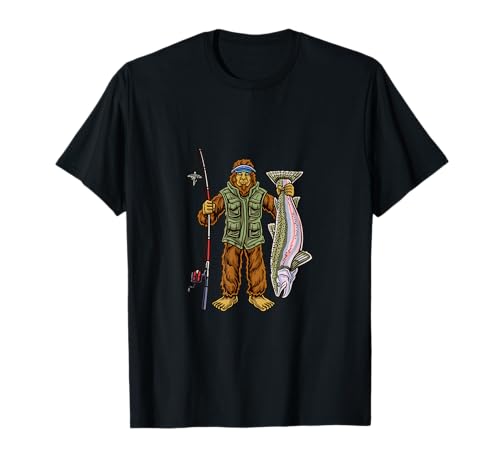 Rainbow Trout River Fishing Bigfoot Hunting Fishermen T-Shirt