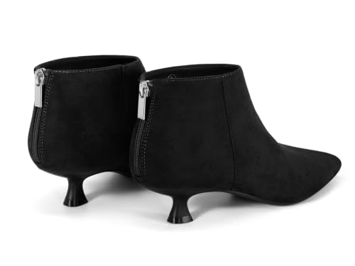 Image of Coutgo Womens Kitten Low Heel Booties Pointed Toe Short Ankle Boots Back Zipper Fall Shoes