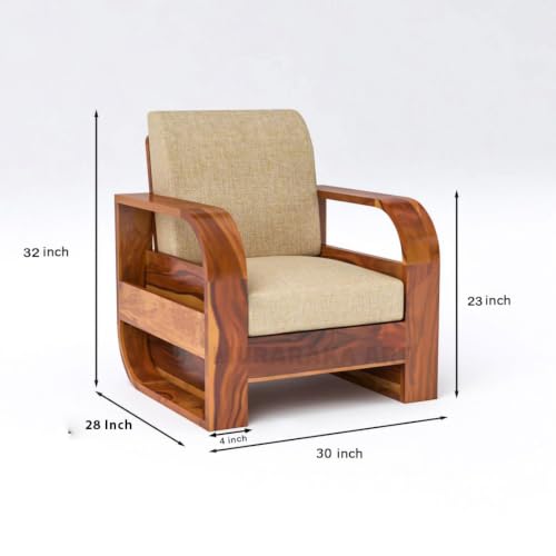 Image of Sheesham Wood 4 Seater Sofa Set for Living Room Furniture Wooden Sofa Set 4 Seater for Home & Office (3+1 Sofa, Natural Finish) | 4 Person Sofa, Brown