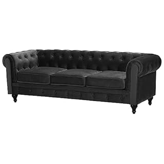 Ensemble Canapé et Fauteuil en Velours Noir Dossier à Points Diamant Chesterfield
