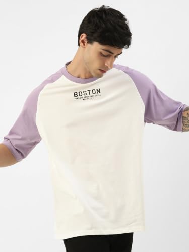 Image of Maniac Men's Printed Raglan Round Neck Half Sleeve Oversized T-Shirt | Raglan sleeve, oversized cut