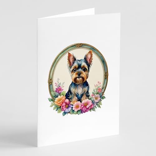 Caroline's Treasures Yorkshire Terrier and Flowers Greeting Cards and Envelopes Pack of 8 Blank Cards with Envelopes Whimsical A7 Size 5x7 Blank Greeting Cards