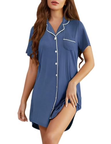 Image of Pjmlifecoco Nightgown for Women Button Down Sleepshirt Short /Long Sleeve Nightdress Soft Modal Sleepwear S-XXL