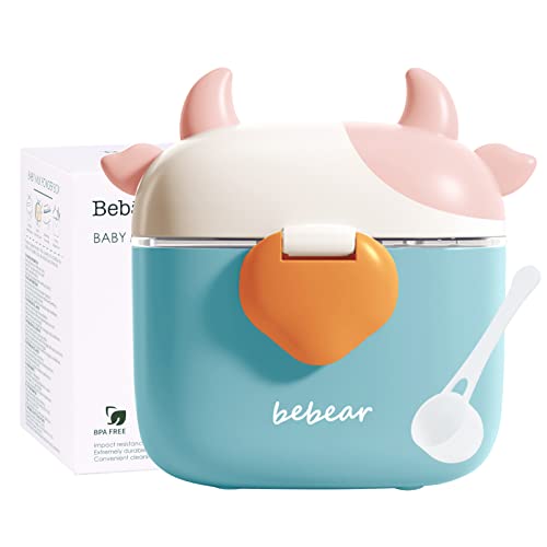 Image of Bebamour Baby Formula Dispenser Portable Travel Milk Powder Formula Container Candy Fruit Snack Storage Container with Scoop and Leveller, BPA Free, 450 ML (Blue)