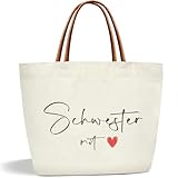 Toozen Schwester Geschenk Canvas Tragetasche, Baumwolltasche Stofftasche Shopper Handtasche, Frauen Einkaufstasche, Geschenk für Beste Schwestern zum Geburtstag, Weihnachten, Ostern, Frauentag