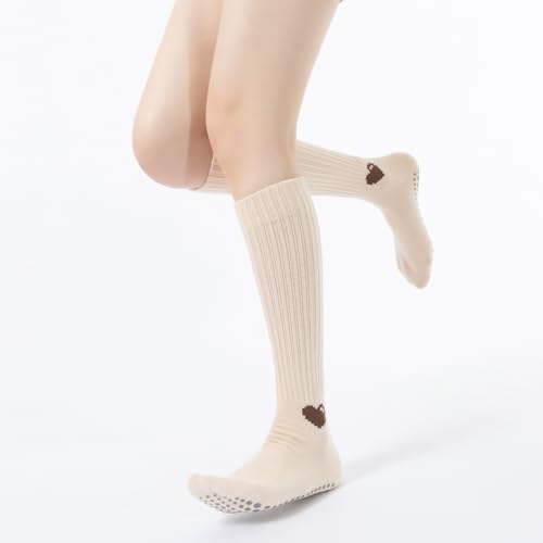Image of Verdancy Yoga Pilates Socks with Grips for Women Ribbed Knee Highs Non Slip Cushioned Over the Calf Socks for Barre Ballet
