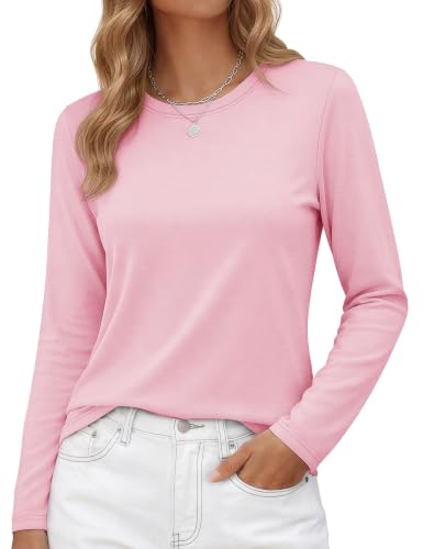 Image of YUCOLEN Long Sleeve Shirts for Women Cotton Crew Neck Casual Tops Fall