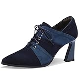 TDD Faux Suede Ankle Boots for Women Chunky Lace up Pointed Toe Extra Wide Booties Botas Para Mujer High Heels Dress Warm Lined Classic Ladies Comfortable Dressy 3 Inch Boot (Blue, Size 10)