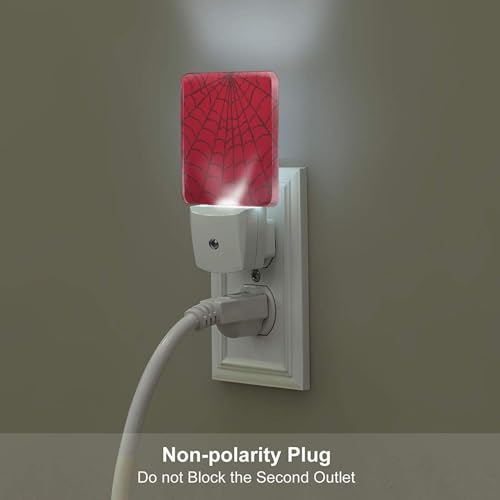 Image of Red Spider Web Night Light,Plug Into Wall Decor for Stairway,Hallway,Kitchen,Dusk to Dawn Sensor Nightlights for Boys /Girls /Women /Men Room Gifts