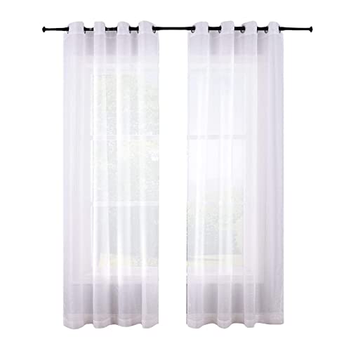 JDigJid 210 Cm Cortinas transparentes con ojos blancos Juego de 2 paneles de ventana semivisillos Cortinas de poliéster con aspecto de cortinas para dormitorio