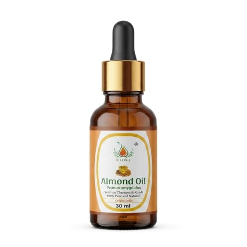Image of KUNJ Almond Oil (Prunus Amygdalus) 30ML - 100% Pure & Natural, Cold Pressed, Undiluted Carrier Oil for Face Glow, Skin Moisturizing, Hair Nourishment, Body Care & Aromatherapy Massage