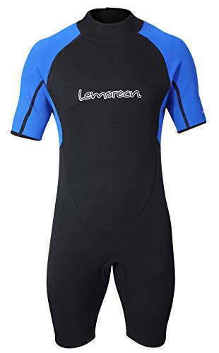 Lemorecn Wetsuits Adult's Premium Neoprene Diving Suit 3Mm Shorty Jumpsuit (3037Blue-M) #TOP1