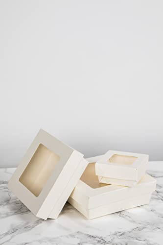 Image of PacknWood 210KRAYWH135 - White Box with Window - Small White Kray Box with Window Lid - White Bakery Box with Window (22 oz Capacity) - (4.7 x 4.7 x 2) (250 per case)