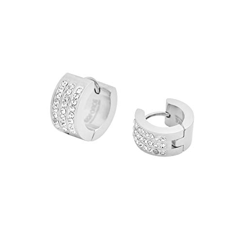 Edforce Stainless Steel Women's 3 Rows of 8 AAA Cubic Zirconia Stones Huggie Hoop Earrings3