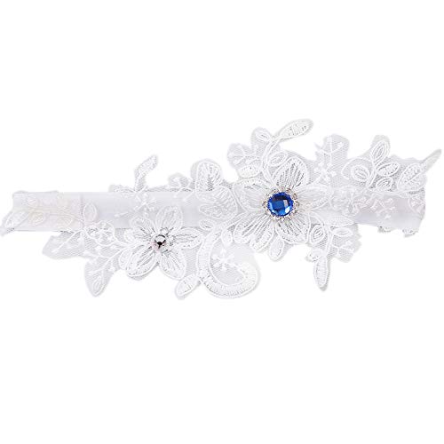 Semoic Jarretiere De Mariage Strass bleu Jarretiere sexy florale blanche de broderie pour les femmes/femme/mariee, Bague de mariee cuisse Jarretiere Jambe Cover