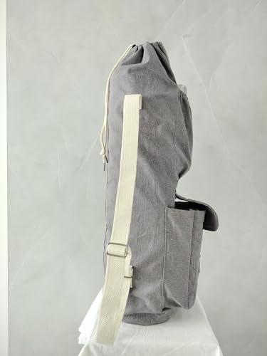 Image of O2 Yoga Mat Bag | Block Style Cotton Yoga Mat Carry Bag with Adjustable Double Straps | Yoga Block Pocket with Bottle Holder | Yoga Mat Cover Bag for Women & Men | Fits 2mm-10mm Mats - Light Grey