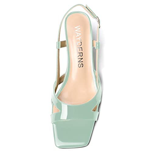 WAYDERNS Women's Adjustable Strap Square Toe Ankle Strap Block Dating Slingback Casual Buckle Open Toe Patent Criss Cross Chunky Low Heel Heeled Sandals 2 Inch3