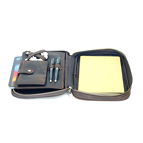 JJNUSA Leder-Portfolio mit Reißverschluss für Herren und Damen, iPad Mini 6, 5, 21,1 cm (8,3 Zoll), iPads 9,7 Zoll, Portfolio-Hülle, Stifthalter, Handy, Notizbuch, A5, Taschenkabel-Organizer,